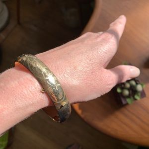 Hand Engraved 1940 Forstner Gold Fill Bracelet. Victorian Style Hinged Bangle.